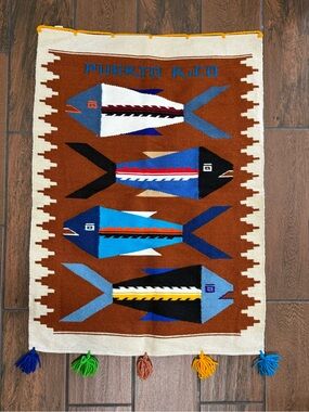 Creaciones Gladys Wool Tapestry Wall Hanging Folk Art Puerto Rico Fish Boricua